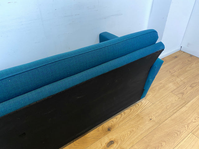 WMK I Stilvolles & sehr gut erhaltenes blaues 60er Jahre Schlafsofa in tollem Originalbezug I Sofa Couch Klappcouch 4-Sitzer Daybed Sitzgarnitur Mid-Century Vintage Jeans Retro Berlin Nürnberg Halle