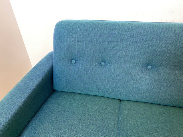 WMK I Stilvolles & sehr gut erhaltenes blaues 60er Jahre Schlafsofa in tollem Originalbezug I Sofa Couch Klappcouch 4-Sitzer Daybed Sitzgarnitur Mid-Century Vintage Jeans Retro Berlin Nürnberg Halle