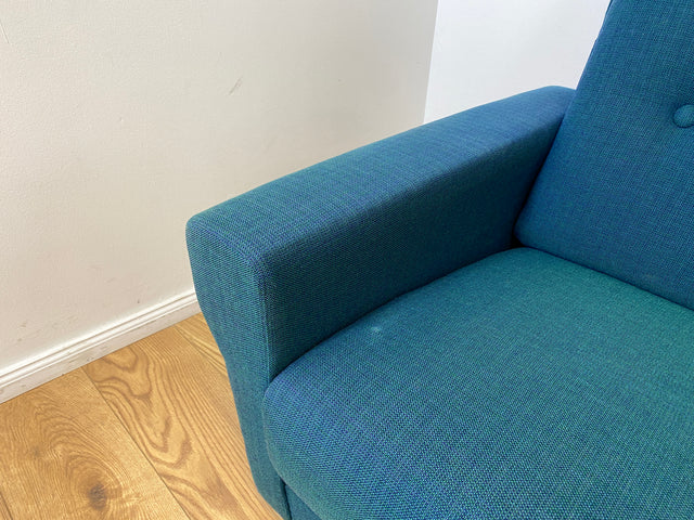 WMK I Stilvolles & sehr gut erhaltenes blaues 60er Jahre Schlafsofa in tollem Originalbezug I Sofa Couch Klappcouch 4-Sitzer Daybed Sitzgarnitur Mid-Century Vintage Jeans Retro Berlin Nürnberg Halle