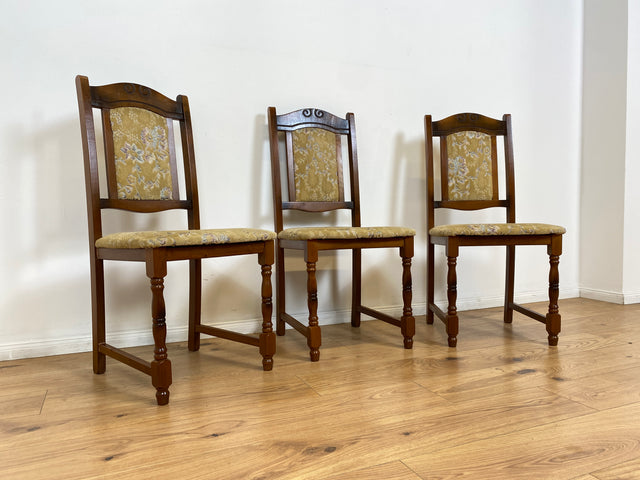 WMK # 1/3 Hübscher, bequemer und gut erhaltener brauner Vintage Stuhl im antikem Stil mit beigem floralem Brokat Bezug # Stuhl Holzstuhl Esszimmerstuhl Küchenstuhl Dining Chair Retro # Versand möglich