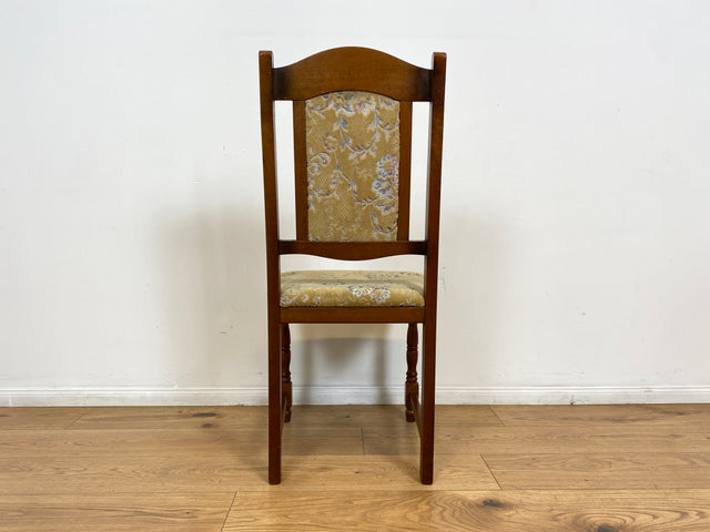 WMK # 1/3 Hübscher, bequemer und gut erhaltener brauner Vintage Stuhl im antikem Stil mit beigem floralem Brokat Bezug # Stuhl Holzstuhl Esszimmerstuhl Küchenstuhl Dining Chair Retro # Versand möglich