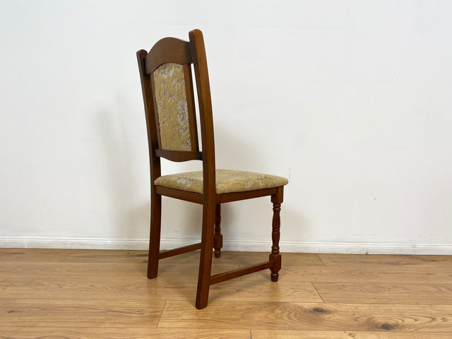 WMK # 1/3 Hübscher, bequemer und gut erhaltener brauner Vintage Stuhl im antikem Stil mit beigem floralem Brokat Bezug # Stuhl Holzstuhl Esszimmerstuhl Küchenstuhl Dining Chair Retro # Versand möglich