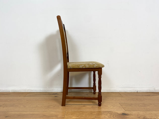 WMK # 1/3 Hübscher, bequemer und gut erhaltener brauner Vintage Stuhl im antikem Stil mit beigem floralem Brokat Bezug # Stuhl Holzstuhl Esszimmerstuhl Küchenstuhl Dining Chair Retro # Versand möglich