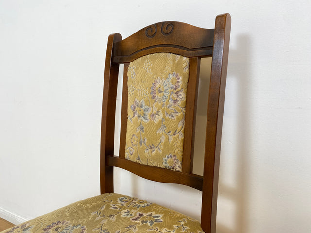 WMK # 1/3 Hübscher, bequemer und gut erhaltener brauner Vintage Stuhl im antikem Stil mit beigem floralem Brokat Bezug # Stuhl Holzstuhl Esszimmerstuhl Küchenstuhl Dining Chair Retro # Versand möglich