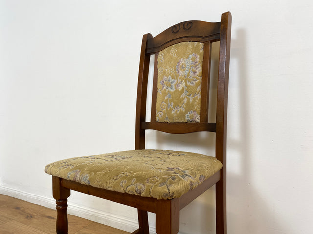 WMK # 1/3 Hübscher, bequemer und gut erhaltener brauner Vintage Stuhl im antikem Stil mit beigem floralem Brokat Bezug # Stuhl Holzstuhl Esszimmerstuhl Küchenstuhl Dining Chair Retro # Versand möglich