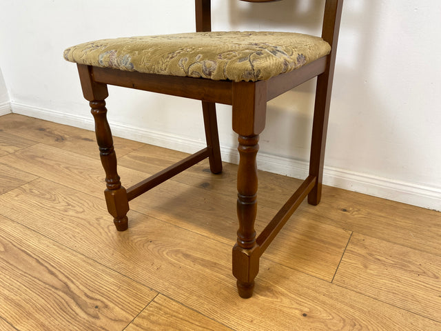 WMK # 1/3 Hübscher, bequemer und gut erhaltener brauner Vintage Stuhl im antikem Stil mit beigem floralem Brokat Bezug # Stuhl Holzstuhl Esszimmerstuhl Küchenstuhl Dining Chair Retro # Versand möglich