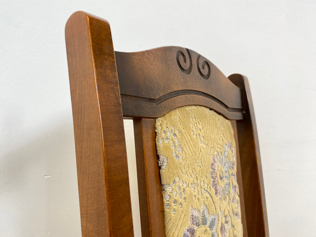 WMK # 1/3 Hübscher, bequemer und gut erhaltener brauner Vintage Stuhl im antikem Stil mit beigem floralem Brokat Bezug # Stuhl Holzstuhl Esszimmerstuhl Küchenstuhl Dining Chair Retro # Versand möglich