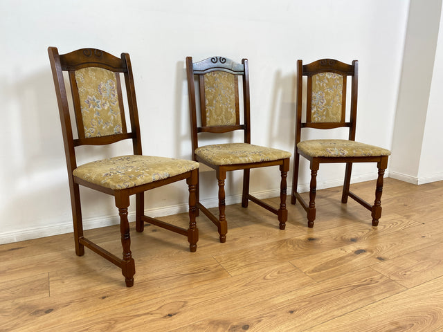 WMK # 1/3 Hübscher, bequemer und gut erhaltener brauner Vintage Stuhl im antikem Stil mit beigem floralem Brokat Bezug # Stuhl Holzstuhl Esszimmerstuhl Küchenstuhl Dining Chair Retro # Versand möglich