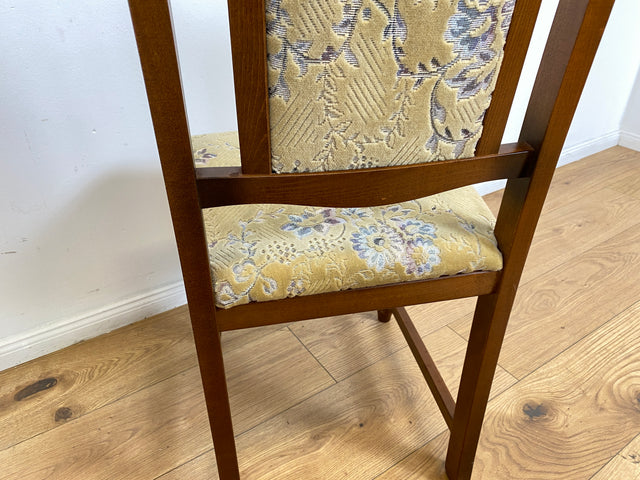 WMK # 1/3 Hübscher, bequemer und gut erhaltener brauner Vintage Stuhl im antikem Stil mit beigem floralem Brokat Bezug # Stuhl Holzstuhl Esszimmerstuhl Küchenstuhl Dining Chair Retro # Versand möglich