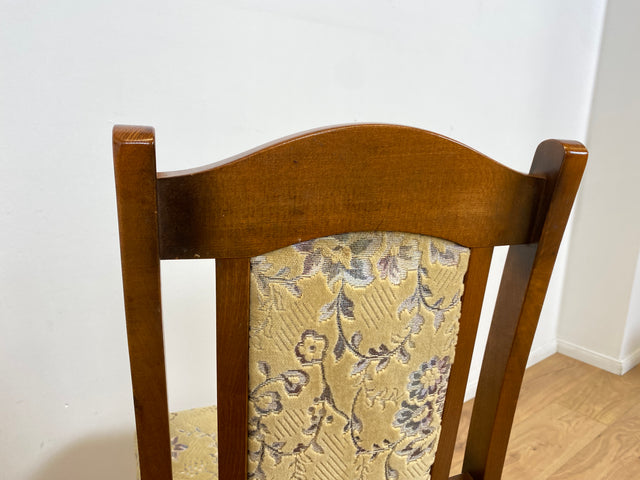 WMK # 1/3 Hübscher, bequemer und gut erhaltener brauner Vintage Stuhl im antikem Stil mit beigem floralem Brokat Bezug # Stuhl Holzstuhl Esszimmerstuhl Küchenstuhl Dining Chair Retro # Versand möglich