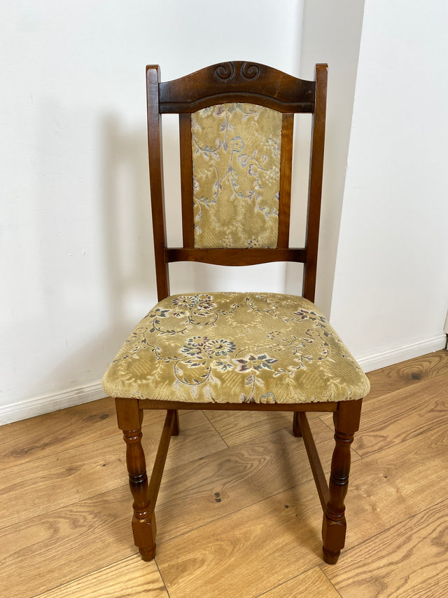 WMK # 1/3 Hübscher, bequemer und gut erhaltener brauner Vintage Stuhl im antikem Stil mit beigem floralem Brokat Bezug # Stuhl Holzstuhl Esszimmerstuhl Küchenstuhl Dining Chair Retro # Versand möglich