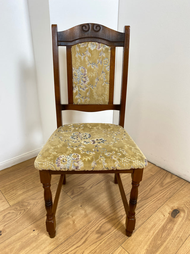 WMK # 1/3 Hübscher, bequemer und gut erhaltener brauner Vintage Stuhl im antikem Stil mit beigem floralem Brokat Bezug # Stuhl Holzstuhl Esszimmerstuhl Küchenstuhl Dining Chair Retro # Versand möglich