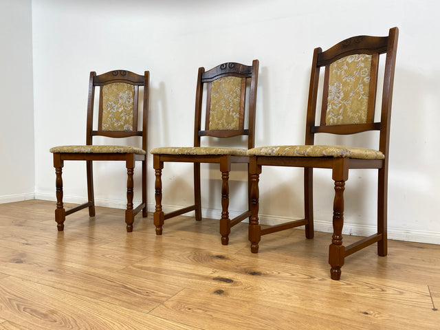WMK # 1/3 Hübscher, bequemer und gut erhaltener brauner Vintage Stuhl im antikem Stil mit beigem floralem Brokat Bezug # Stuhl Holzstuhl Esszimmerstuhl Küchenstuhl Dining Chair Retro # Versand möglich