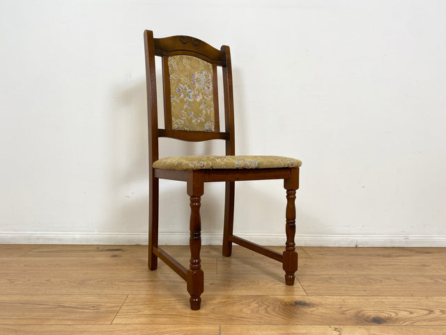 WMK # 1/3 Hübscher, bequemer und gut erhaltener brauner Vintage Stuhl im antikem Stil mit beigem floralem Brokat Bezug # Stuhl Holzstuhl Esszimmerstuhl Küchenstuhl Dining Chair Retro # Versand möglich