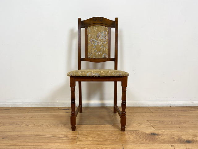 WMK # 1/3 Hübscher, bequemer und gut erhaltener brauner Vintage Stuhl im antikem Stil mit beigem floralem Brokat Bezug # Stuhl Holzstuhl Esszimmerstuhl Küchenstuhl Dining Chair Retro # Versand möglich
