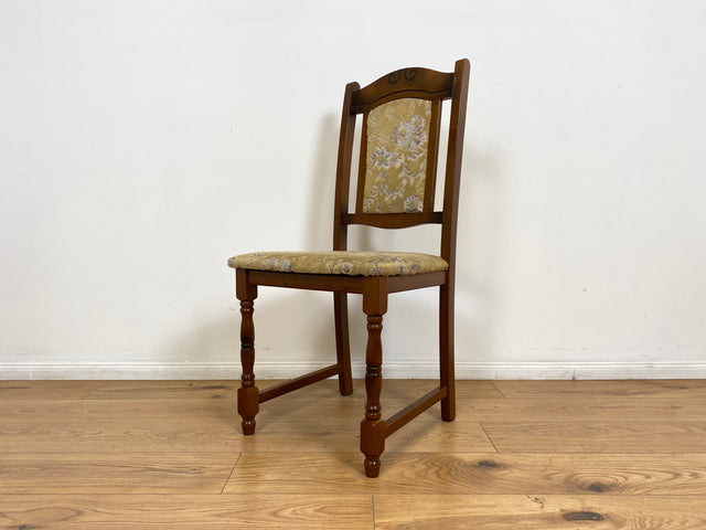 WMK # 1/3 Hübscher, bequemer und gut erhaltener brauner Vintage Stuhl im antikem Stil mit beigem floralem Brokat Bezug # Stuhl Holzstuhl Esszimmerstuhl Küchenstuhl Dining Chair Retro # Versand möglich