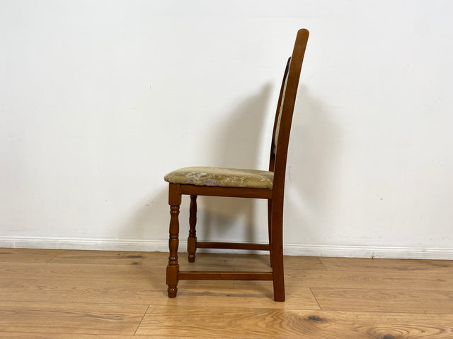 WMK # 1/3 Hübscher, bequemer und gut erhaltener brauner Vintage Stuhl im antikem Stil mit beigem floralem Brokat Bezug # Stuhl Holzstuhl Esszimmerstuhl Küchenstuhl Dining Chair Retro # Versand möglich