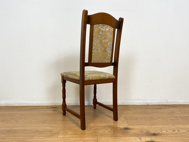 WMK # 1/3 Hübscher, bequemer und gut erhaltener brauner Vintage Stuhl im antikem Stil mit beigem floralem Brokat Bezug # Stuhl Holzstuhl Esszimmerstuhl Küchenstuhl Dining Chair Retro # Versand möglich