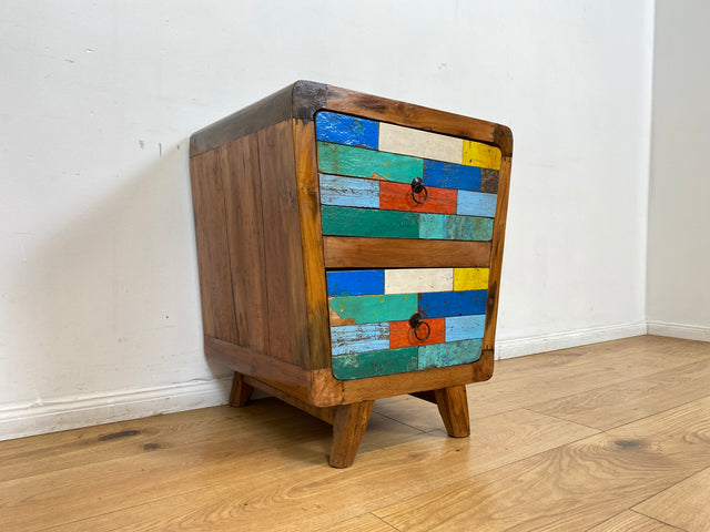 Boatwood by WMK # Formschöne bunte Kommode mit Schubladen , ein aus altem Bootsholz handgefertigtes Unikat aus massivem Teakholz # Nachttisch Nachtkommode Nachtschrank Beistelltisch Berlin Usedom Sylt