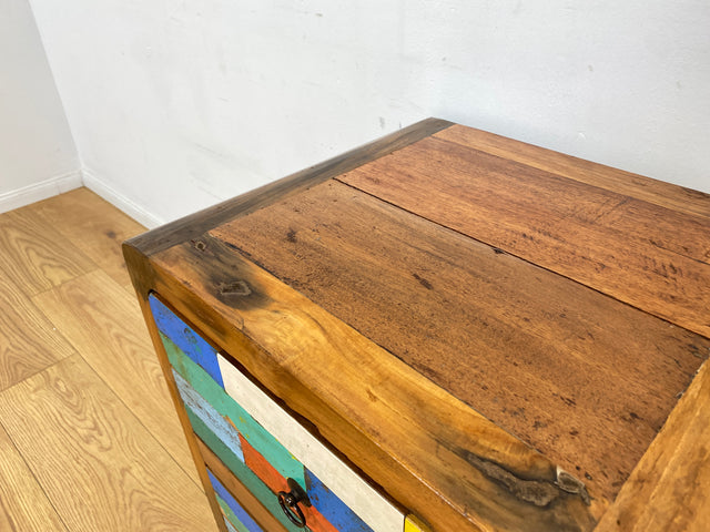 Boatwood by WMK # Formschöne bunte Kommode mit Schubladen , ein aus altem Bootsholz handgefertigtes Unikat aus massivem Teakholz # Nachttisch Nachtkommode Nachtschrank Beistelltisch Berlin Usedom Sylt