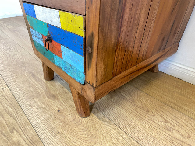 Boatwood by WMK # Formschöne bunte Kommode mit Schubladen , ein aus altem Bootsholz handgefertigtes Unikat aus massivem Teakholz # Nachttisch Nachtkommode Nachtschrank Beistelltisch Berlin Usedom Sylt