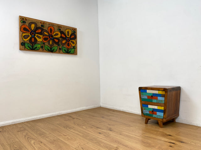 Boatwood by WMK # Formschöne bunte Kommode mit Schubladen , ein aus altem Bootsholz handgefertigtes Unikat aus massivem Teakholz # Nachttisch Nachtkommode Nachtschrank Beistelltisch Berlin Usedom Sylt