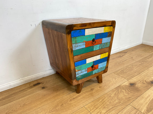 Boatwood by WMK # Formschöne bunte Kommode mit Schubladen , ein aus altem Bootsholz handgefertigtes Unikat aus massivem Teakholz # Nachttisch Nachtkommode Nachtschrank Beistelltisch Berlin Usedom Sylt