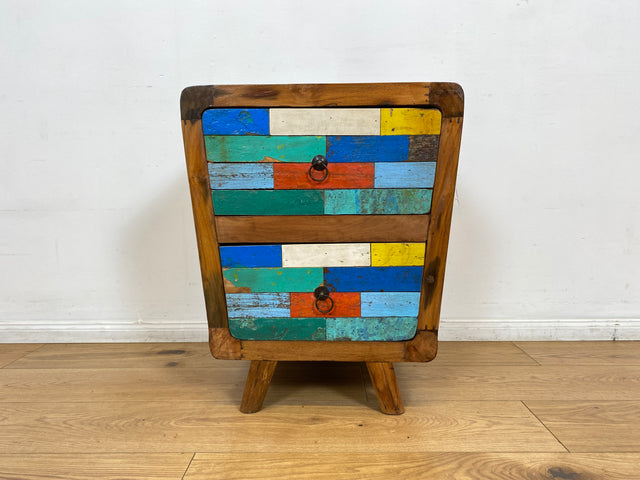 Boatwood by WMK # Formschöne bunte Kommode mit Schubladen , ein aus altem Bootsholz handgefertigtes Unikat aus massivem Teakholz # Nachttisch Nachtkommode Nachtschrank Beistelltisch Berlin Usedom Sylt
