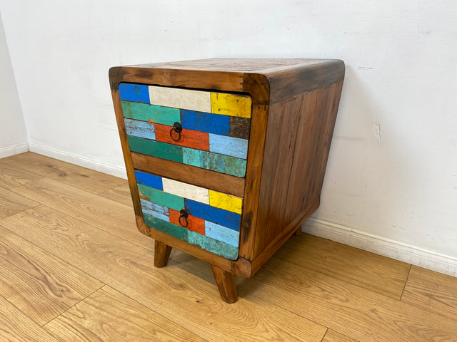 Boatwood by WMK # Formschöne bunte Kommode mit Schubladen , ein aus altem Bootsholz handgefertigtes Unikat aus massivem Teakholz # Nachttisch Nachtkommode Nachtschrank Beistelltisch Berlin Usedom Sylt