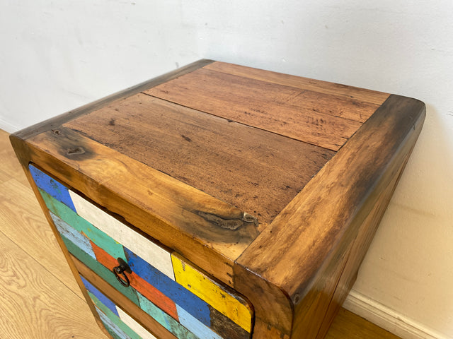 Boatwood by WMK # Formschöne bunte Kommode mit Schubladen , ein aus altem Bootsholz handgefertigtes Unikat aus massivem Teakholz # Nachttisch Nachtkommode Nachtschrank Beistelltisch Berlin Usedom Sylt