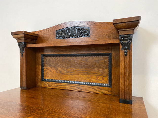 WMK # Vornehme und gut erhaltene kleine dänische antike Anrichte aus Eichenholz mit Aufsatz, Schublade & Messinggriff # Kommode Konsole Konsolentisch Tisch Küchenschrank Küchenregal Jugendstil Vintage