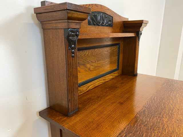 WMK # Vornehme und gut erhaltene kleine dänische antike Anrichte aus Eichenholz mit Aufsatz, Schublade & Messinggriff # Kommode Konsole Konsolentisch Tisch Küchenschrank Küchenregal Jugendstil Vintage