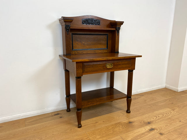 WMK # Vornehme und gut erhaltene kleine dänische antike Anrichte aus Eichenholz mit Aufsatz, Schublade & Messinggriff # Kommode Konsole Konsolentisch Tisch Küchenschrank Küchenregal Jugendstil Vintage