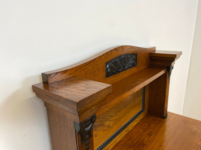 WMK # Vornehme und gut erhaltene kleine dänische antike Anrichte aus Eichenholz mit Aufsatz, Schublade & Messinggriff # Kommode Konsole Konsolentisch Tisch Küchenschrank Küchenregal Jugendstil Vintage