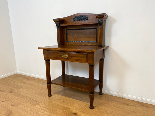 WMK # Vornehme und gut erhaltene kleine dänische antike Anrichte aus Eichenholz mit Aufsatz, Schublade & Messinggriff # Kommode Konsole Konsolentisch Tisch Küchenschrank Küchenregal Jugendstil Vintage