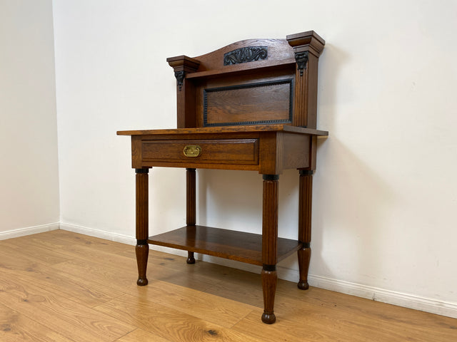 WMK # Vornehme und gut erhaltene kleine dänische antike Anrichte aus Eichenholz mit Aufsatz, Schublade & Messinggriff # Kommode Konsole Konsolentisch Tisch Küchenschrank Küchenregal Jugendstil Vintage