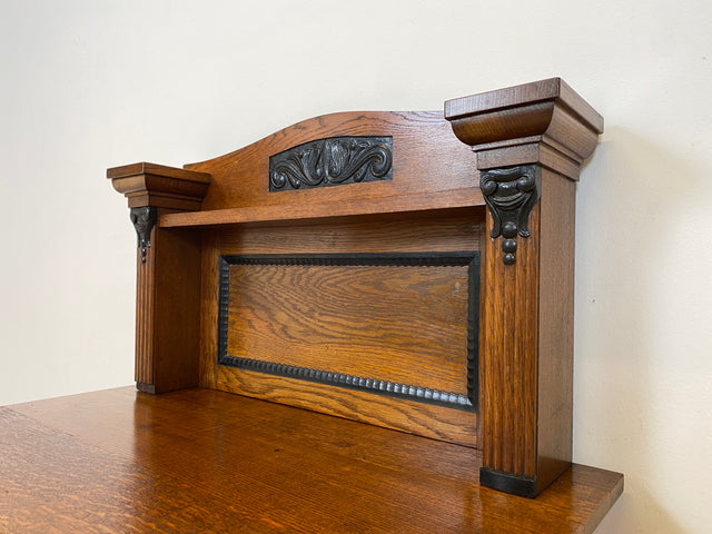 WMK # Vornehme und gut erhaltene kleine dänische antike Anrichte aus Eichenholz mit Aufsatz, Schublade & Messinggriff # Kommode Konsole Konsolentisch Tisch Küchenschrank Küchenregal Jugendstil Vintage