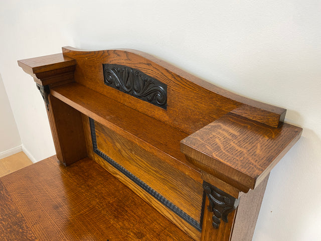WMK # Vornehme und gut erhaltene kleine dänische antike Anrichte aus Eichenholz mit Aufsatz, Schublade & Messinggriff # Kommode Konsole Konsolentisch Tisch Küchenschrank Küchenregal Jugendstil Vintage
