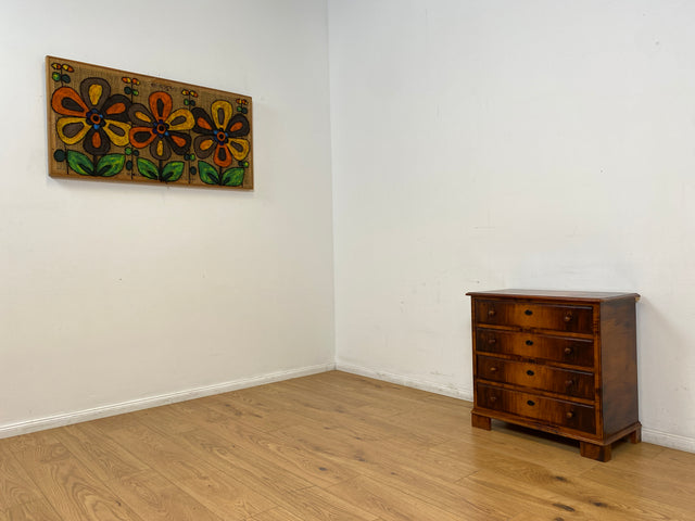 WMK # Sehr hübsche jedoch etwas abgenutzte dänische antike Kommode aus vollem Holz in Bierlasur mit Schubladen und Holzgriffen # Wäschekommode Schrank Schubladenkommode Sideboard Vintage Art Deco 30er
