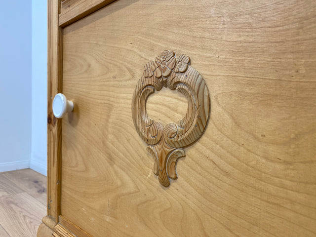 WMK Wunderschöne dänische antike Kommode aus vollem Holz mit weißem Marmor Aufsatz und Schublade , um 1910 # Marmorkommode Flurkommode Waschtisch Waschkommode Badschrank Weichholz Jugendstil Vintage