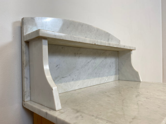 WMK Wunderschöne dänische antike Kommode aus vollem Holz mit weißem Marmor Aufsatz und Schublade , um 1910 # Marmorkommode Flurkommode Waschtisch Waschkommode Badschrank Weichholz Jugendstil Vintage