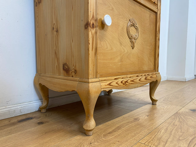 WMK Wunderschöne dänische antike Kommode aus vollem Holz mit weißem Marmor Aufsatz und Schublade , um 1910 # Marmorkommode Flurkommode Waschtisch Waschkommode Badschrank Weichholz Jugendstil Vintage