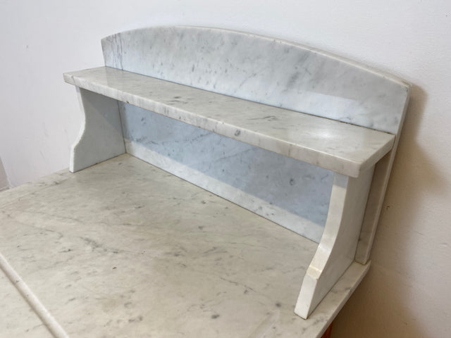 WMK Wunderschöne dänische antike Kommode aus vollem Holz mit weißem Marmor Aufsatz und Schublade , um 1910 # Marmorkommode Flurkommode Waschtisch Waschkommode Badschrank Weichholz Jugendstil Vintage