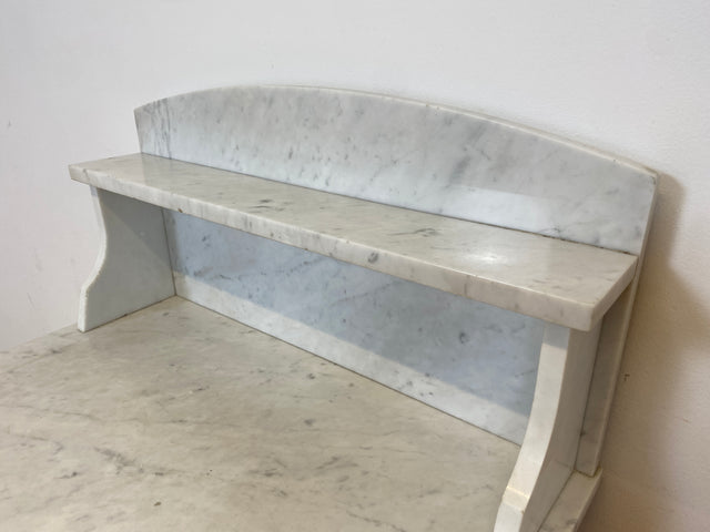 WMK Wunderschöne dänische antike Kommode aus vollem Holz mit weißem Marmor Aufsatz und Schublade , um 1910 # Marmorkommode Flurkommode Waschtisch Waschkommode Badschrank Weichholz Jugendstil Vintage