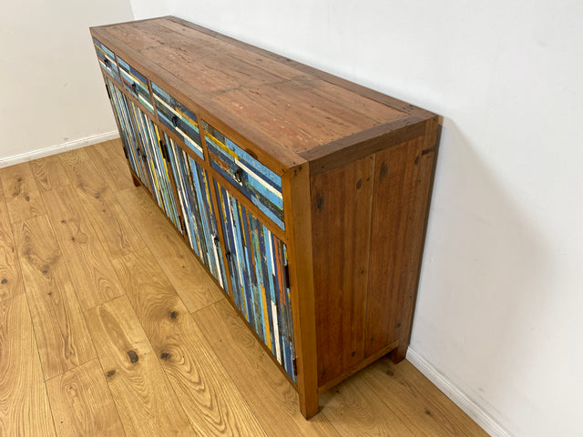 Boatwood by WMK I Bunterschönes und detailreiches Sideboard mit Schubladen , ein aus altem Bootsholz handgefertigtes Unikat aus massivem Teakholz # Kommode Schrank Anrichte Flur Wäsche Bootsmöbel