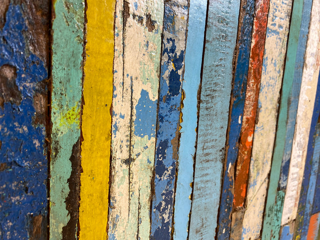 Boatwood by WMK I Bunterschönes und detailreiches Sideboard mit Schubladen , ein aus altem Bootsholz handgefertigtes Unikat aus massivem Teakholz # Kommode Schrank Anrichte Flur Wäsche Bootsmöbel