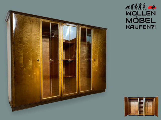 WMK I Besonders schöner und gut erhaltener dunkler 50er Jahre Kleiderschrank mit Glastüren I Schrank Schlafzimmerschrank Wardrobe Wäscheschrank Rockabilly Mid-Century Vintage Berlin Magdeburg München