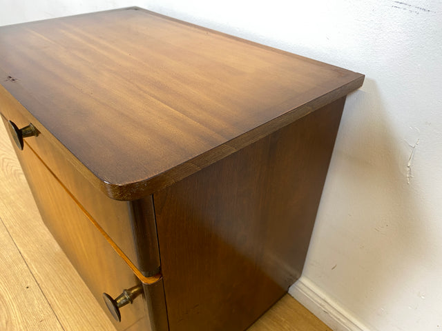 WMK I 1/2 Formschöner dunkler Mid-Century Nachttisch aus vollem Holz mit Schublade & Messinggriffen I Kommode Schrank Schränkchen Nacht Night Stand Beistelltisch Vintage 50er 60er Berlin Ulm Stuttgart