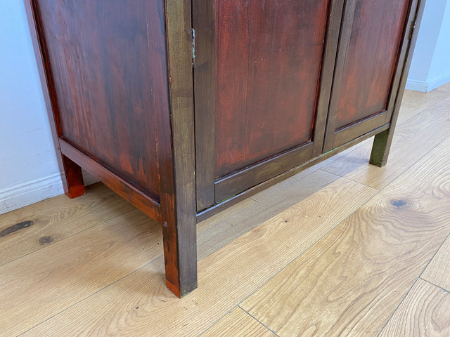 WMK # Hübscher und gut erhaltener dunkler asiatischer Vintage Kleiderschrank aus vollem Holz in typischer Leichtbauweise # Schrank Schlafzimmerschrank Wardrobe Garderobe Flurschrank Japanisch Berlin