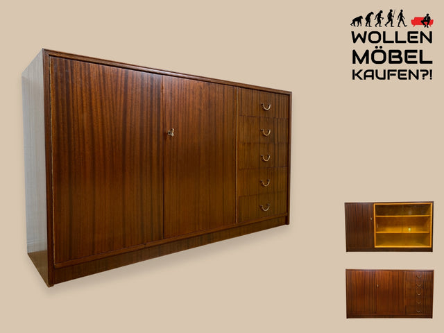 WMK I Hochwertiges und geräumiges dunkles Mid-Century Sideboard mit Schubladen und Messinggriffen I Schank Kommode Anrichte Schuhschrank Schuhkommode Bauhaus Vintage 50er 60er Berlin Magdeburg Essen